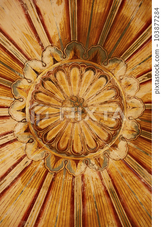Colourful ceiling of small chhatri near Zanana Kund (Ladies Pool), situated in the premises of Galtaji Mandir, Jaipur, Rajasthan, India 103877284