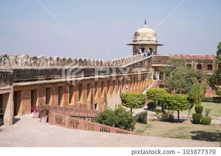 Interiors of Jaigarh Fort situated on Cheel ka Teela or Hill of Eagles of the Aravalli range, it overlooks the Amer Fort and the Maota Lake, near Amer Jaipur, Rajasthan, India 103877370