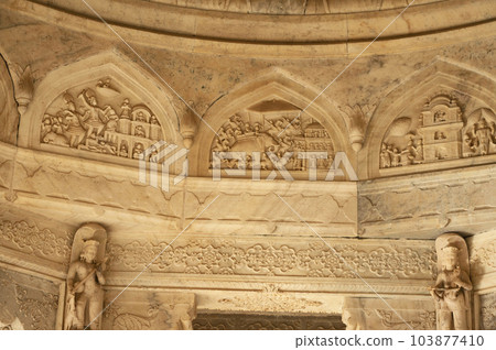 Gaitore Ki Chhatriyan, this site features traditional funeral monuments honouring royal men of the past, Maharaja Jai Singh II, the founder of Jaipur, Nahargarh Fort, located in Jaipur, Rajasthan, 103877410