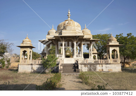 Maharaniyon Ki Chhatriyan, this site features traditional funeral monuments honouring royal women of the past, located in Jaipur, Rajasthan, India 103877412
