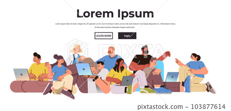 mix race people group using laptops social media communication digital addiction freelance concept 103877614