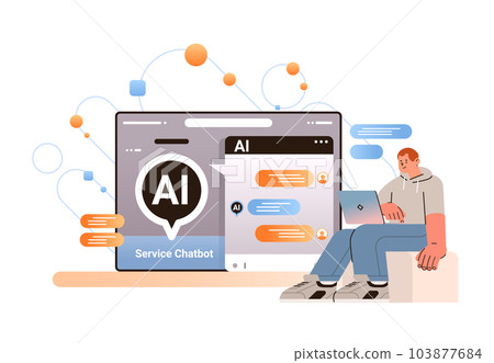 man having dialog with chat bot asking questions and receiving answers ai chatbot assistance customer service man having dialog with chat bot asking questions and receiving answers ai chatbot assistance customer service 103877684