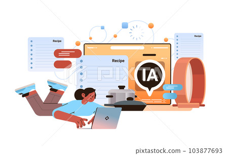 woman culinary influencer making diet food content in computer app with ai helper bot recipe generation concept woman culinary influencer making diet food content in computer app with ai helper bot recipe generation concept 103877693