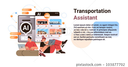 people choosing transport for traveling in computer app with ai helper bot transportation assistant artificial intelligence 103877702