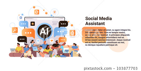 mix race people chatting on social media with ai helper bot assistant profile generation digital communication concept 103877703