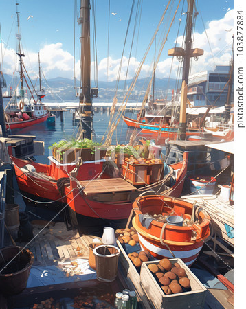 海港市場景觀/背景的寫實圖解 海港市場景觀/背景的寫實圖解 103877884
