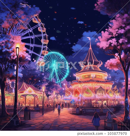 閃閃發光的夜間遊樂園景觀/背景圖(二) 閃閃發光的夜間遊樂園景觀/背景圖(二) 103877970