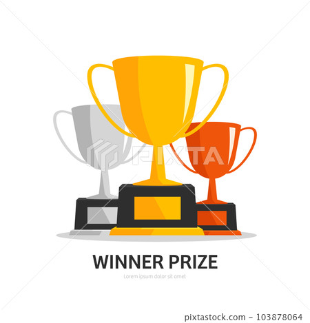 Winners podium with trophy cups. Winners podium with trophy cups. 103878064