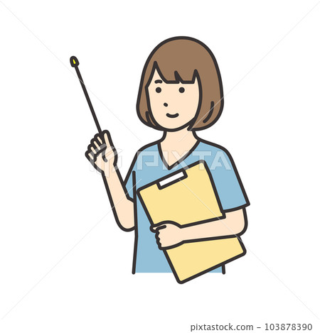 一位拿著圖表和指點桿的女護士的插圖 一位拿著圖表和指點桿的女護士的插圖 103878390