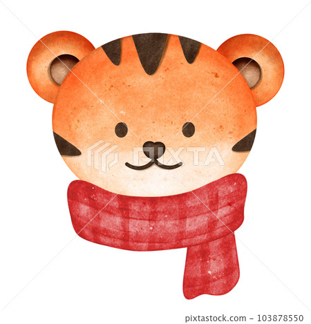 A cute tiger with colorful and patterned scarves. 103878550