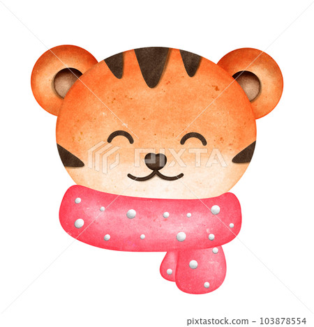 A cute tiger with colorful and patterned scarves. 103878554