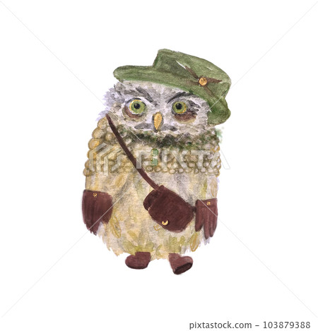 Hand painted watercolor bright textured corky owl Hand painted watercolor bright textured corky owl 103879388