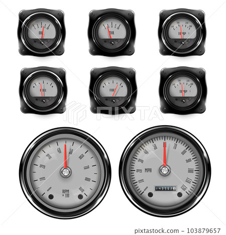 Dashboard of a retro car with arrow indicators. Vintage transport decoration 103879657