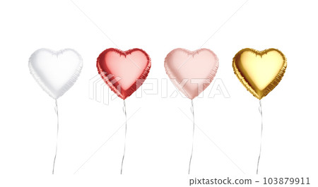 Blank white, red, pink, gold heart balloon flying mockup, isolated Blank white, red, pink, gold heart balloon flying mockup, isolated 103879911