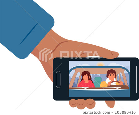A girl and a guy are driving in a car around the city A girl and a guy are driving in a car around the city 103880416