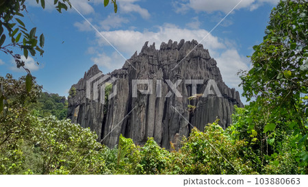 Yana Rocks near Yana Village known for the unusual karst rock formations, Karnataka, India Yana Rocks near Yana Village known for the unusual karst rock formations, Karnataka, India 103880663