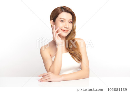 Beautiful young asian woman with clean fresh skin on white background, Face care, Facial treatment, Cosmetology, beauty and spa, Asian women portrait. 103881189