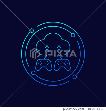 Cloud gaming icon with gamepads, linear design 103881436