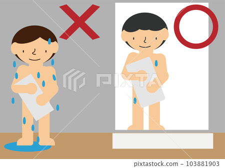 Illustration of the right and wrong way to wipe a wet body 103881903