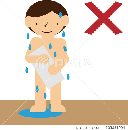 Illustration of the floor getting wet because you are wiping your body in the dressing room 103881904
