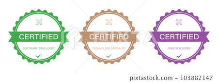 Digital badge certified information technology qualification template. Logo certificate with round shape design 103882147