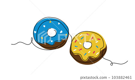 Two donats vector iliustration in Ukrainian colors yellow and blue. One line art donats 103882461