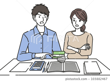 A couple who quarrel while calculating money A couple who quarrel while calculating money 103882467