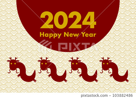 龍年 2024 年新年賀卡插圖:龍圖標和日本圖案背景 龍年 2024 年新年賀卡插圖:龍圖標和日本圖案背景 103882486