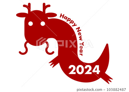 2024龍年新年賀卡插圖：簡單的龍標誌（紅色） 103882487