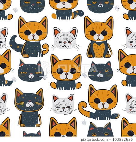 Cute seamless pattern with funny cat heads 103882686