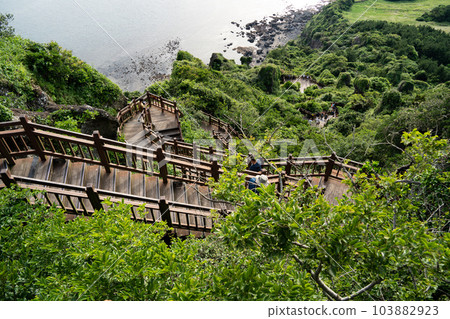Jeju island, South Korea - Jun. 04, 2023: Beautiful Seongsan Ilchulbong at Jeju do (Jeju island). Jeju island, South Korea - Jun. 04, 2023: Beautiful Seongsan Ilchulbong at Jeju do (Jeju island). 103882923