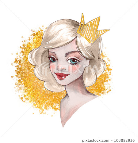 Beautiful princess. Cartoon woman portrait, watercolor . 103882936