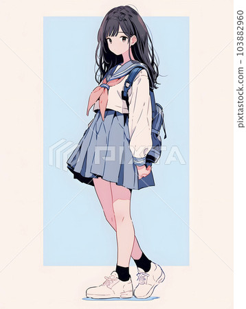 女高中生的站立圖，全身，動漫插圖（生成 AI） 103882960