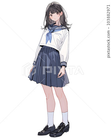 女高中生的站立圖，全身，動漫插圖（生成 AI） 103882971