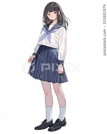 女高中生的站立圖，全身，動漫插圖（生成 AI） 103882974