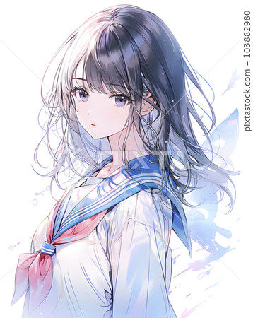 女高中生的站立圖，全身，動漫插圖（生成 AI） 103882980