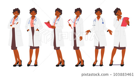 Confident And Skilled Female Doctor Character In Various Poses and Face Expressions, Showcasing Professionalism Confident And Skilled Female Doctor Character In Various Poses and Face Expressions, Showcasing Professionalism 103883461