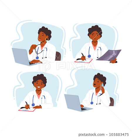 Female Doctor Character With Laptop, Utilizing Technology To Enhance Patient Care, Improve Efficiency Female Doctor Character With Laptop, Utilizing Technology To Enhance Patient Care, Improve Efficiency 103883475