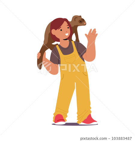 Adorable Child Character Bonding With Their Playful And Curious Ferret Pet, Creating Heartwarming And Joyful Connection Adorable Child Character Bonding With Their Playful And Curious Ferret Pet, Creating Heartwarming And Joyful Connection 103883487