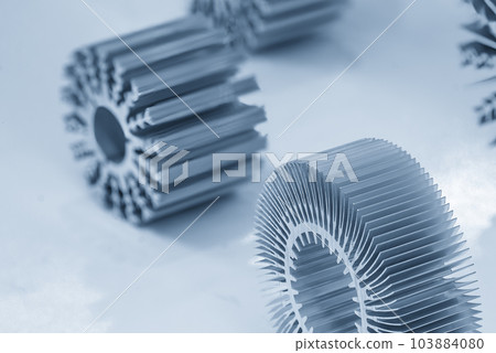 The sample parts of aluminum profile extrusion manufacturing concept. The sample parts of aluminum profile extrusion manufacturing concept. 103884080
