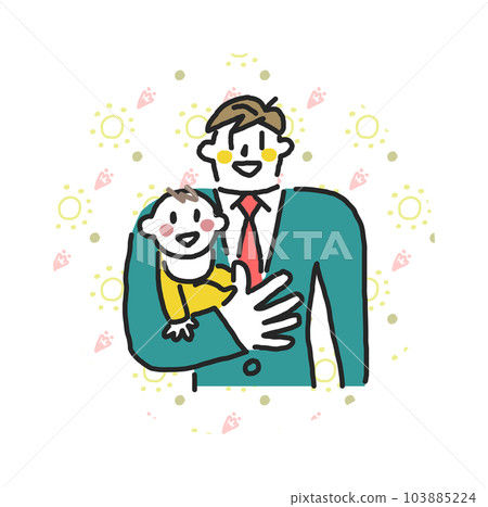 一位身穿西裝的年輕父親抱著年幼的嬰兒 Ikumen 插畫素材 一位身穿西裝的年輕父親抱著年幼的嬰兒 Ikumen 插畫素材 103885224