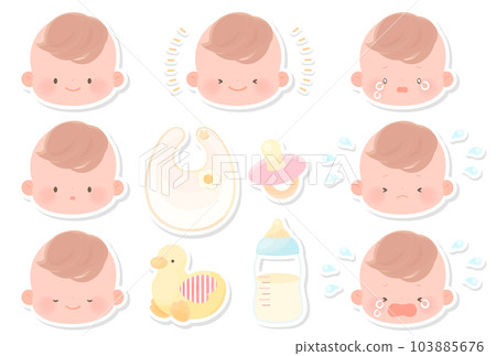Baby's cute facial expression set bordered Baby's cute facial expression set bordered 103885676