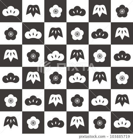 Shochiku plum flat icon and checkered Japanese style background silhouette 103885719