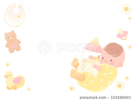 Frame material of a baby holding a big baby bottle Frame material of a baby holding a big baby bottle 103886003