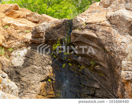 Sunny view of the Post Oak Waterfall landscape of Wichita Mountains 103886480