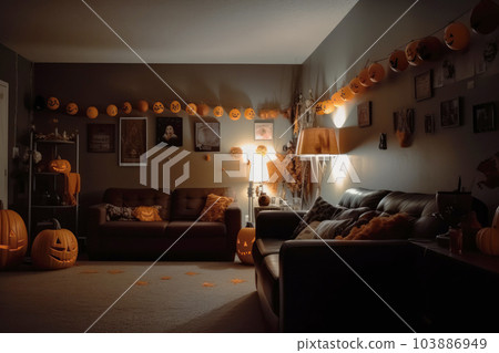 Halloween decoration in house living room interior 103886949