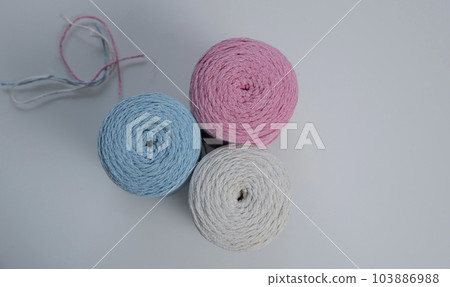Color yarn for knitting.White background. Isolate. Color yarn for knitting.White background. Isolate. 103886988