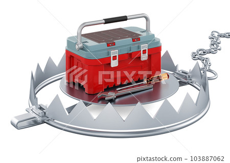 Toolbox inside bear trap, 3D rendering Toolbox inside bear trap, 3D rendering 103887062