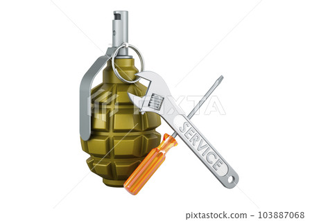 Hand grenade with screwdriver and wrench, 3D rendering 103887068