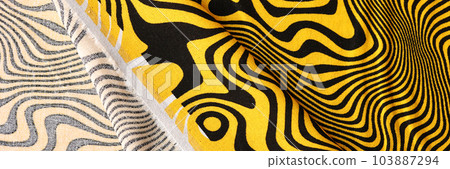 Bright yellow cotton fabric with black lines print Bright yellow cotton fabric with black lines print 103887294